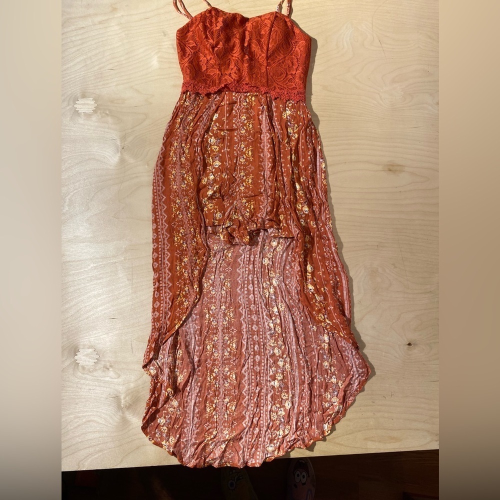 No Boundaries Red and Gold High Low Shorts Romper Dress Small (3-5) (FJ)